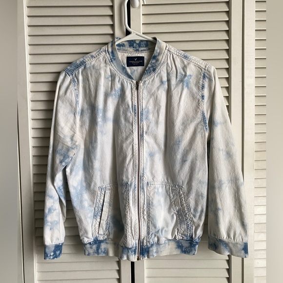AEO Acid Wash Mini Bomber Jacket Size Small Cropped 3/4 Sleeve Size Small - Picture 7 of 7